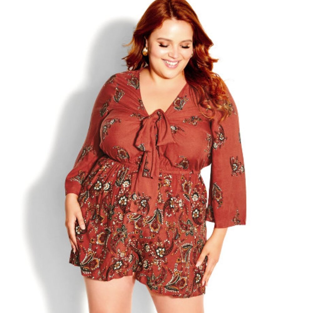 City Chic Bronze Boho Shorts Romper Playsuit Bronze Sz 18 NWT